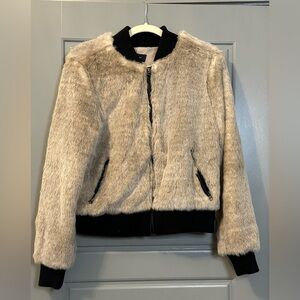 CoffeeShop Faux Fur Bomber Jacket - Tan and Black